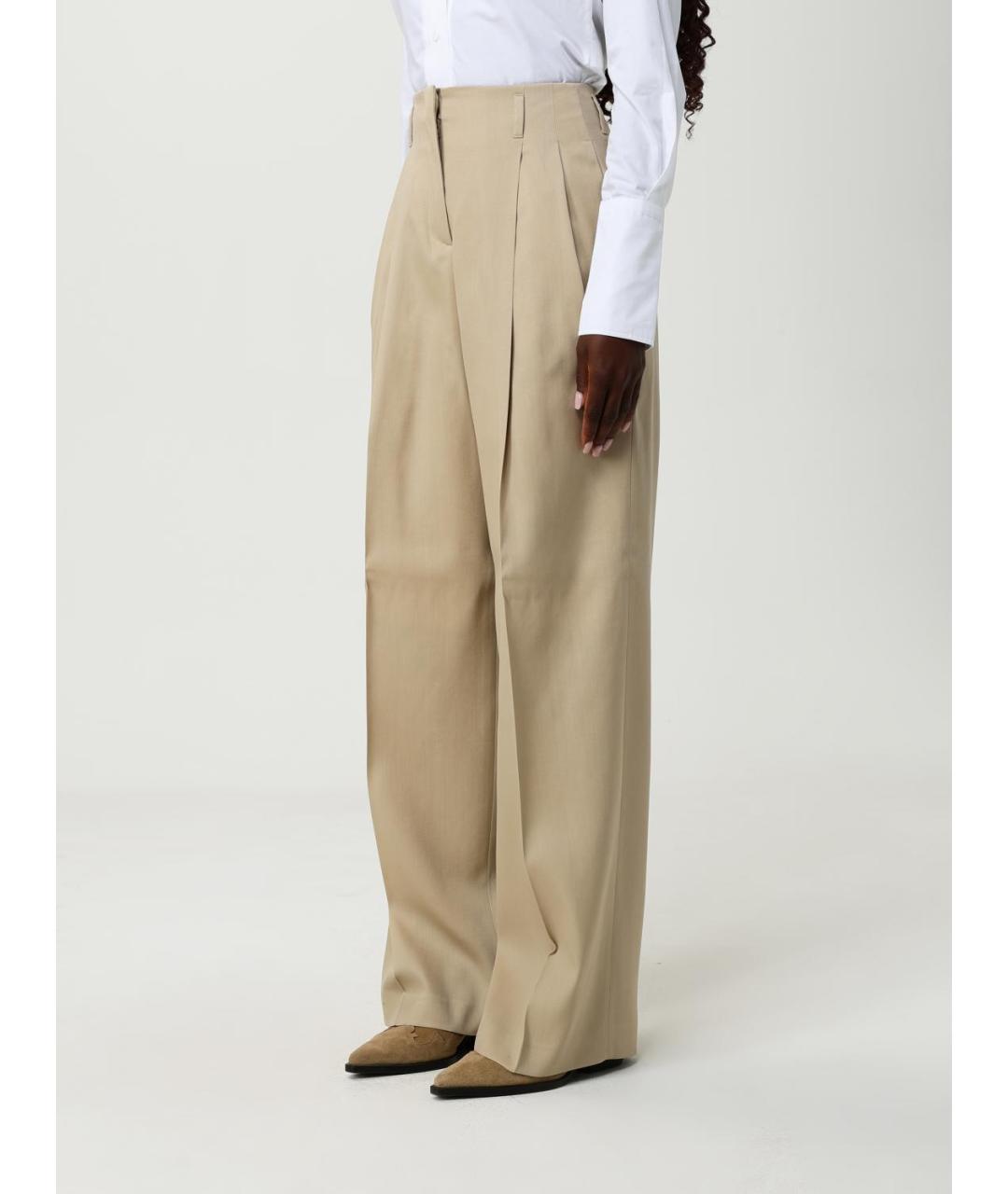 GOLDEN GOOSE DELUXE BRAND Бежевые шерстяные прямые брюки, фото 4