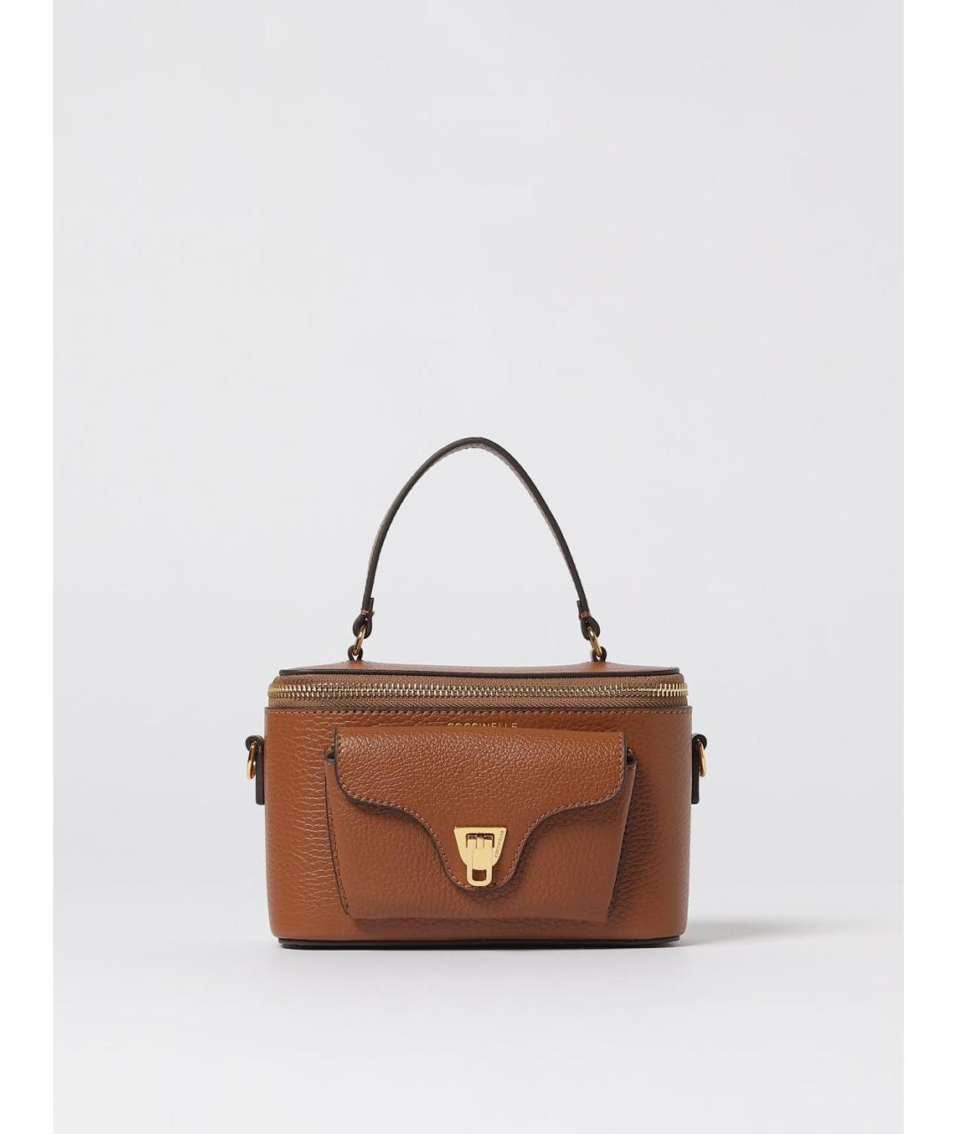 COCCINELLE Коричневая кожаная сумка с короткими ручками, фото 4