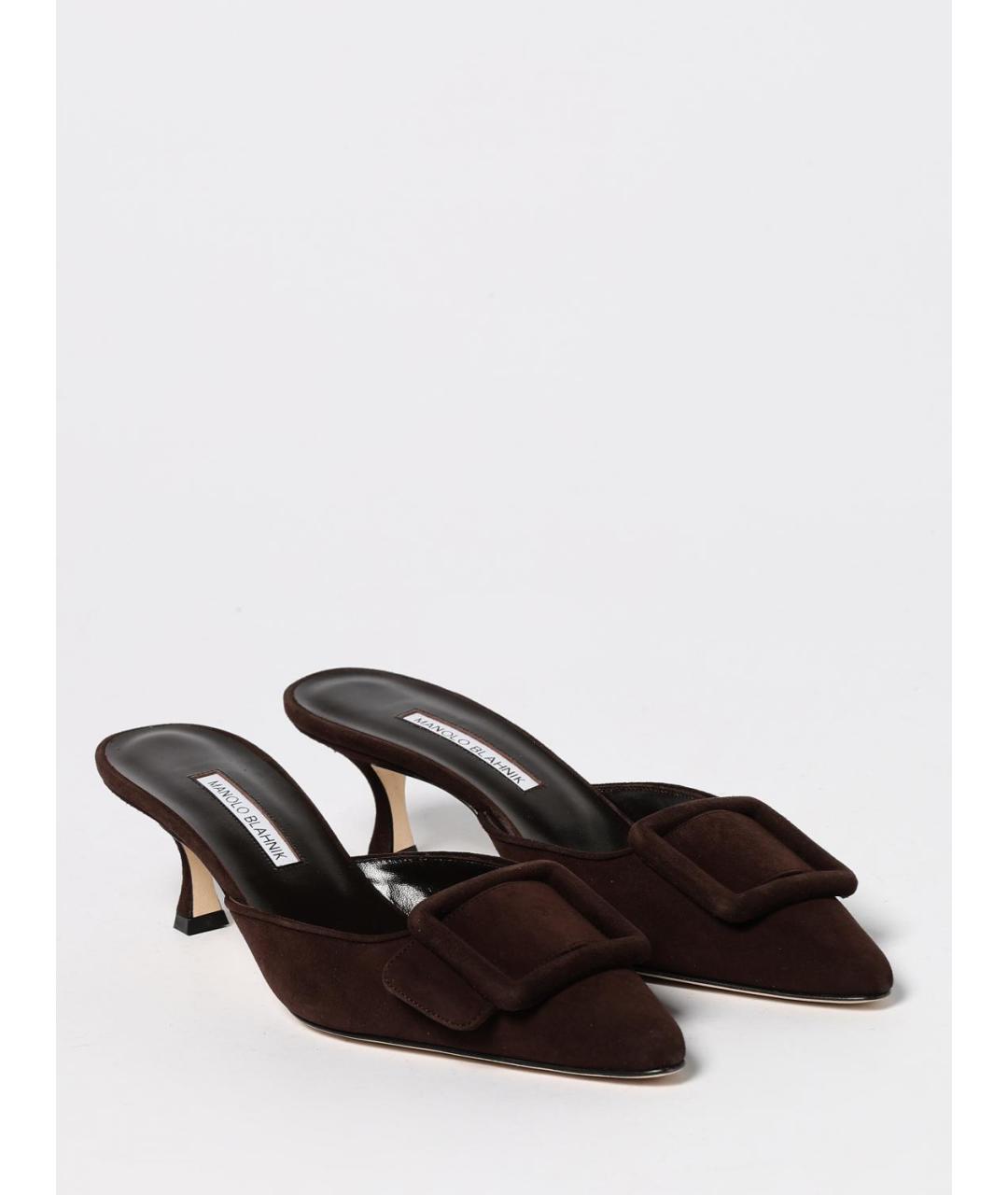 MANOLO BLAHNIK Коричневые замшевые мюли, фото 2