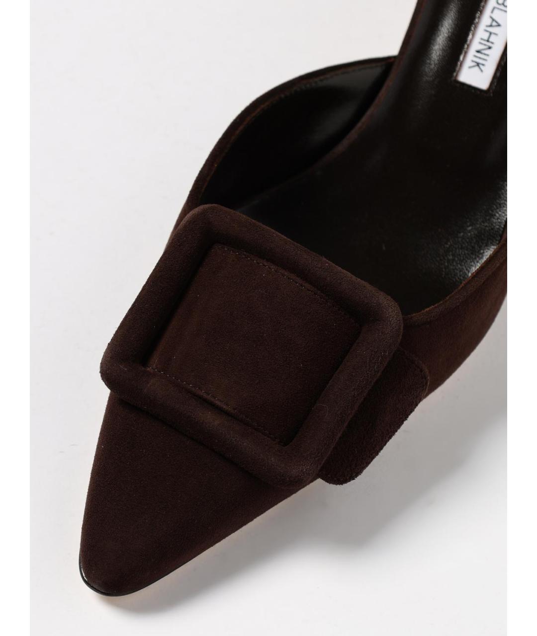 MANOLO BLAHNIK Коричневые замшевые мюли, фото 4