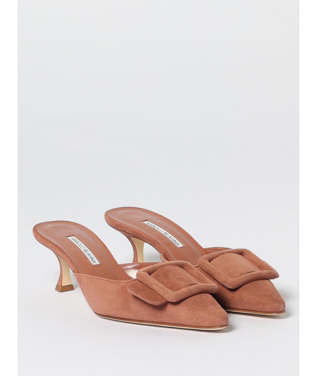 MANOLO BLAHNIK Бежевые замшевые мюли, фото 2