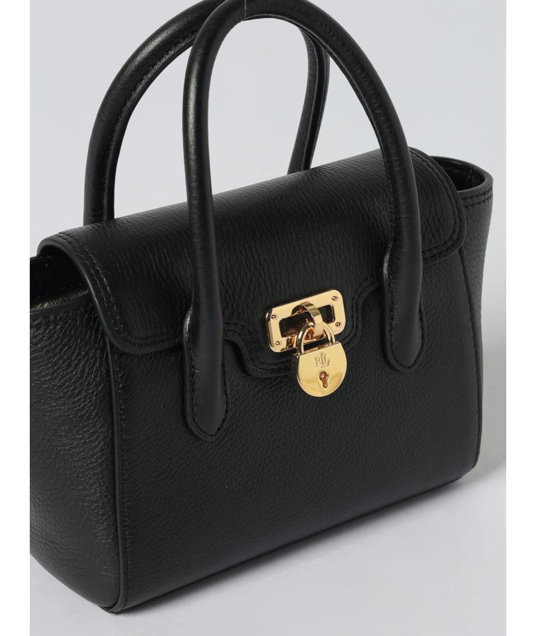 RALPH LAUREN Черная кожаная сумка с короткими ручками, фото 3