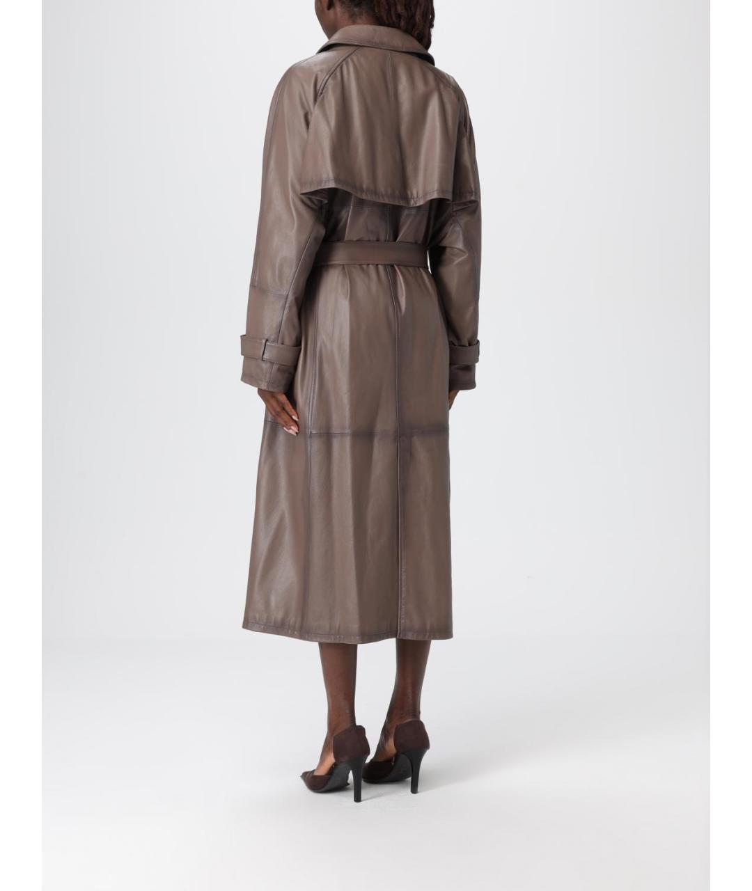 EMPORIO ARMANI Коричневый кожаный тренч/плащ, фото 3