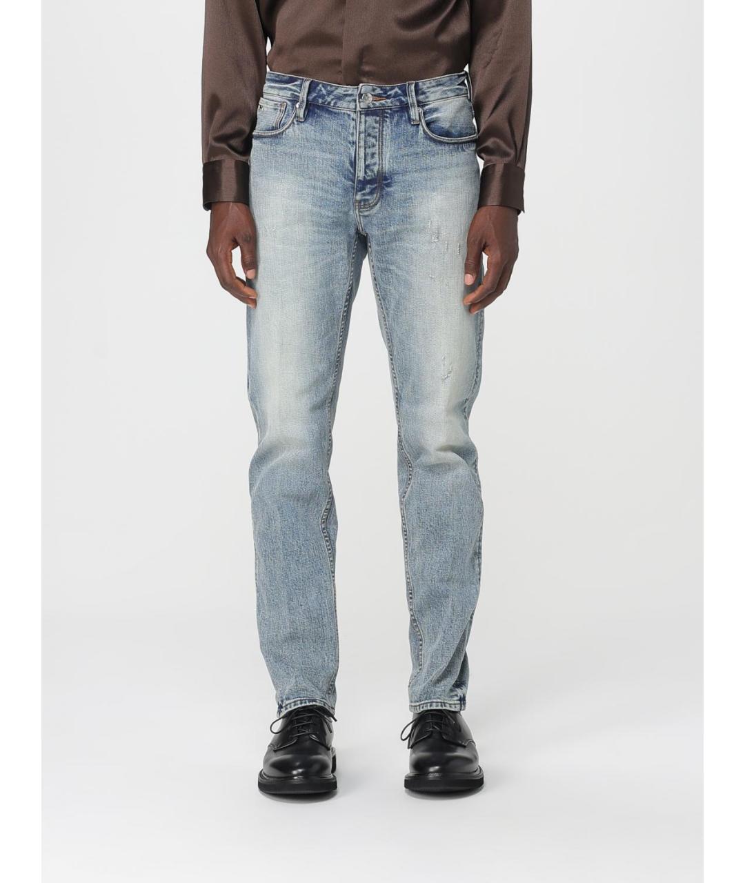 EMPORIO ARMANI Синие хлопковые прямые джинсы, фото 5