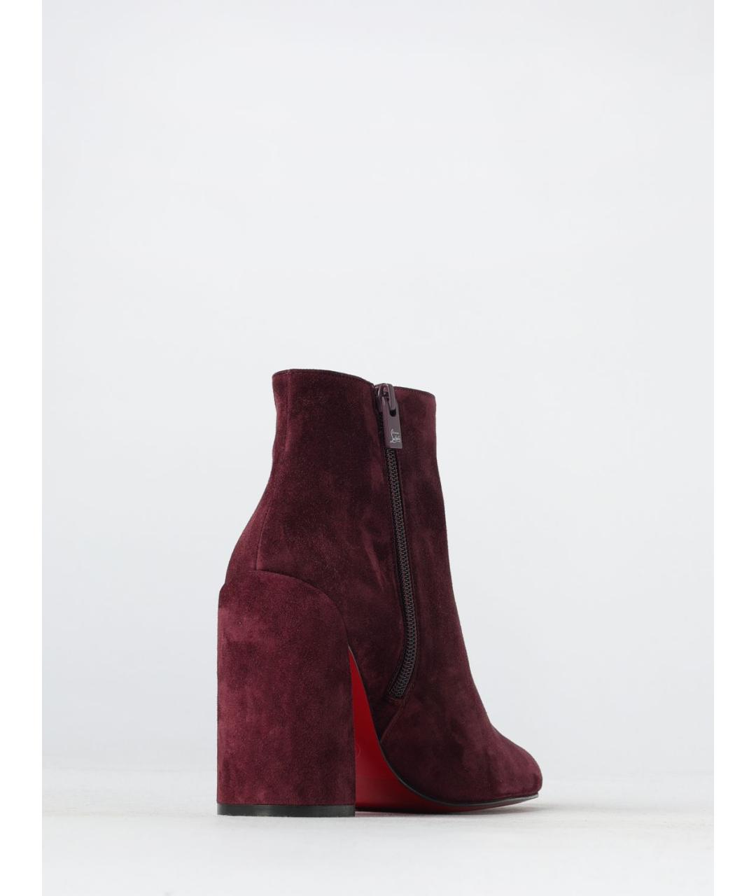 CHRISTIAN LOUBOUTIN Бордовые замшевые ботильоны, фото 3