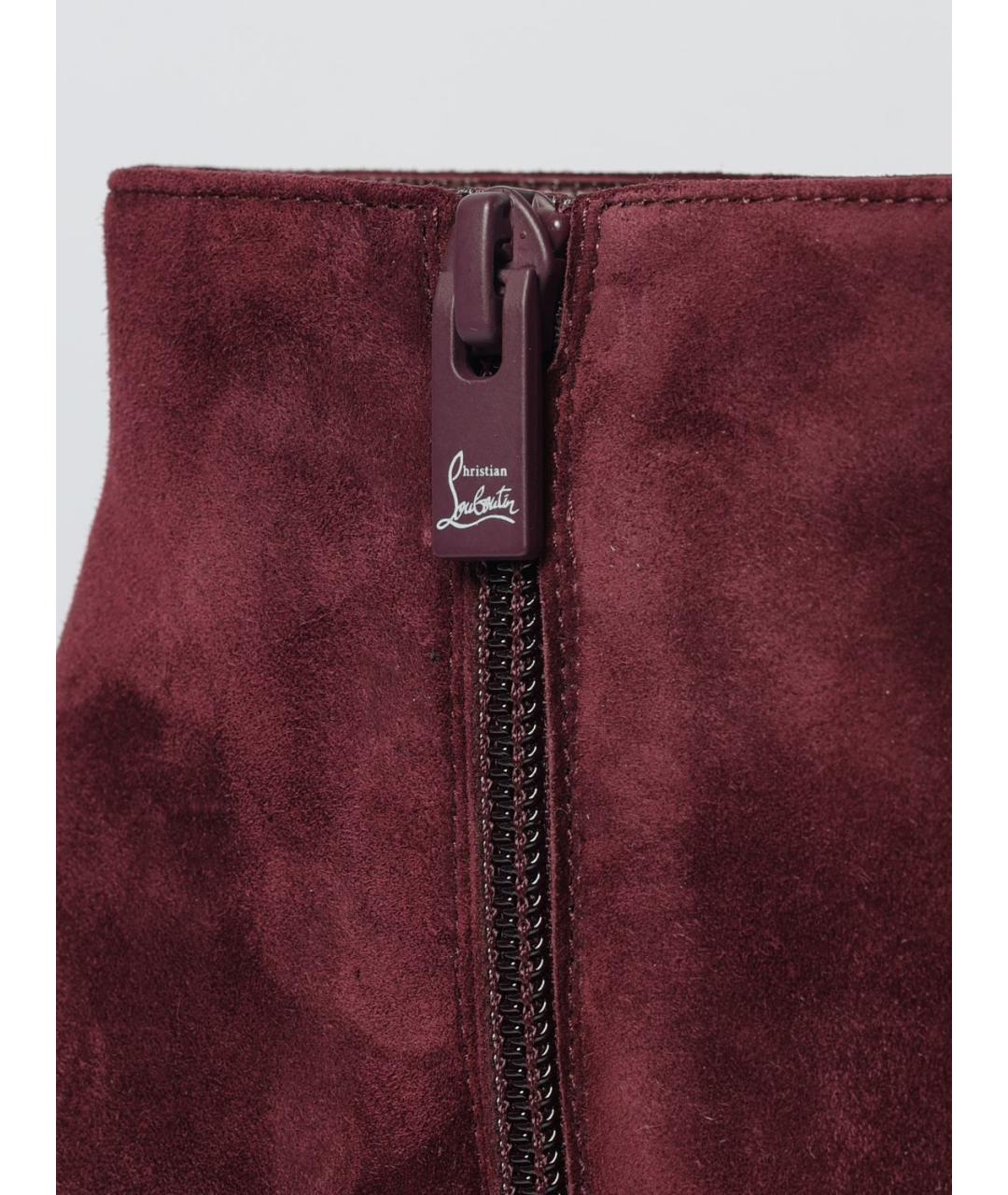 CHRISTIAN LOUBOUTIN Бордовые замшевые ботильоны, фото 4
