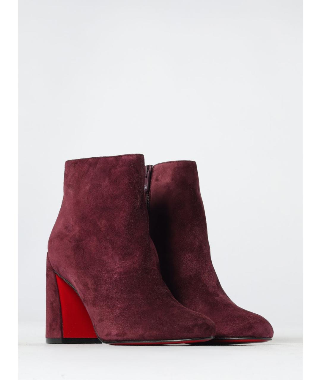CHRISTIAN LOUBOUTIN Бордовые замшевые ботильоны, фото 2