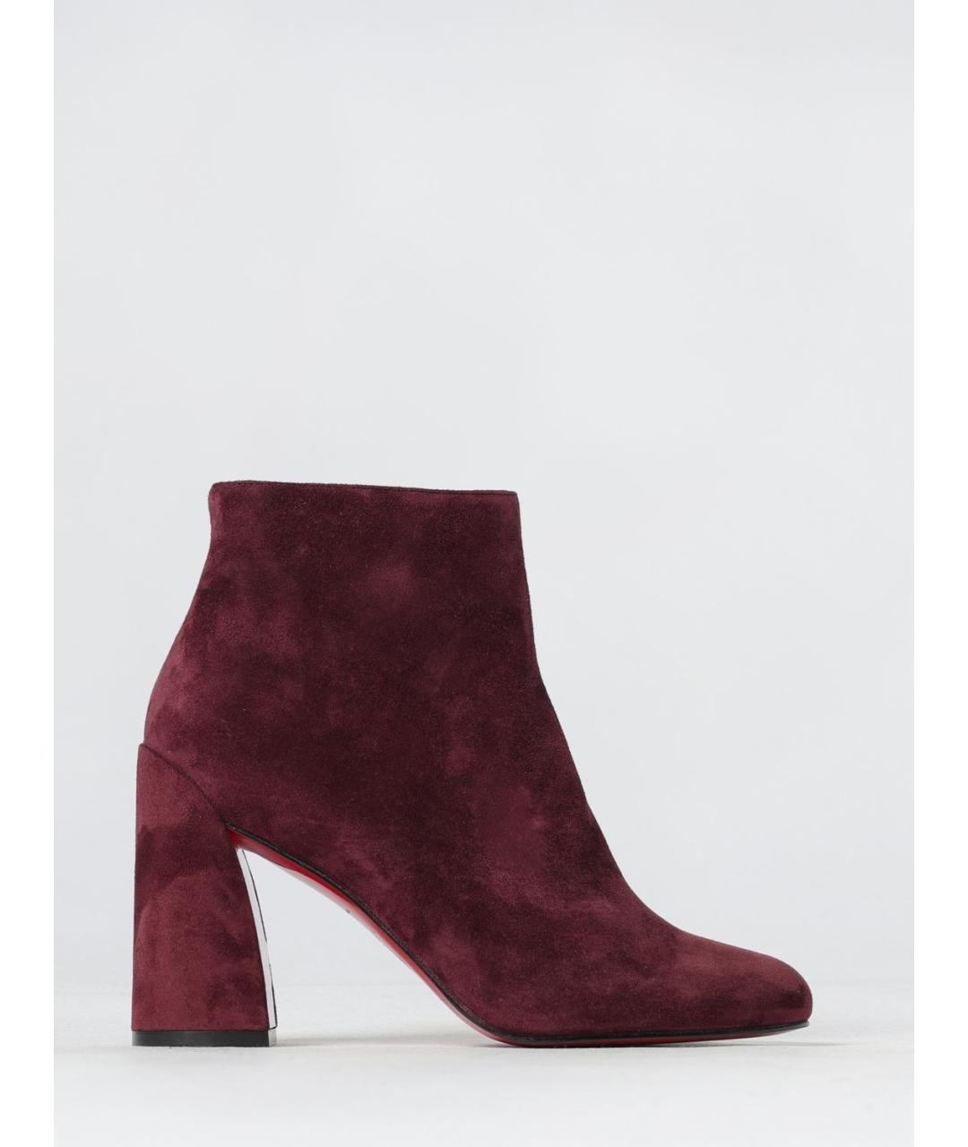 CHRISTIAN LOUBOUTIN Бордовые замшевые ботильоны, фото 5