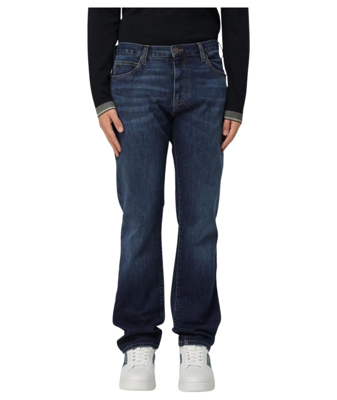 EMPORIO ARMANI Синие хлопковые прямые джинсы, фото 1
