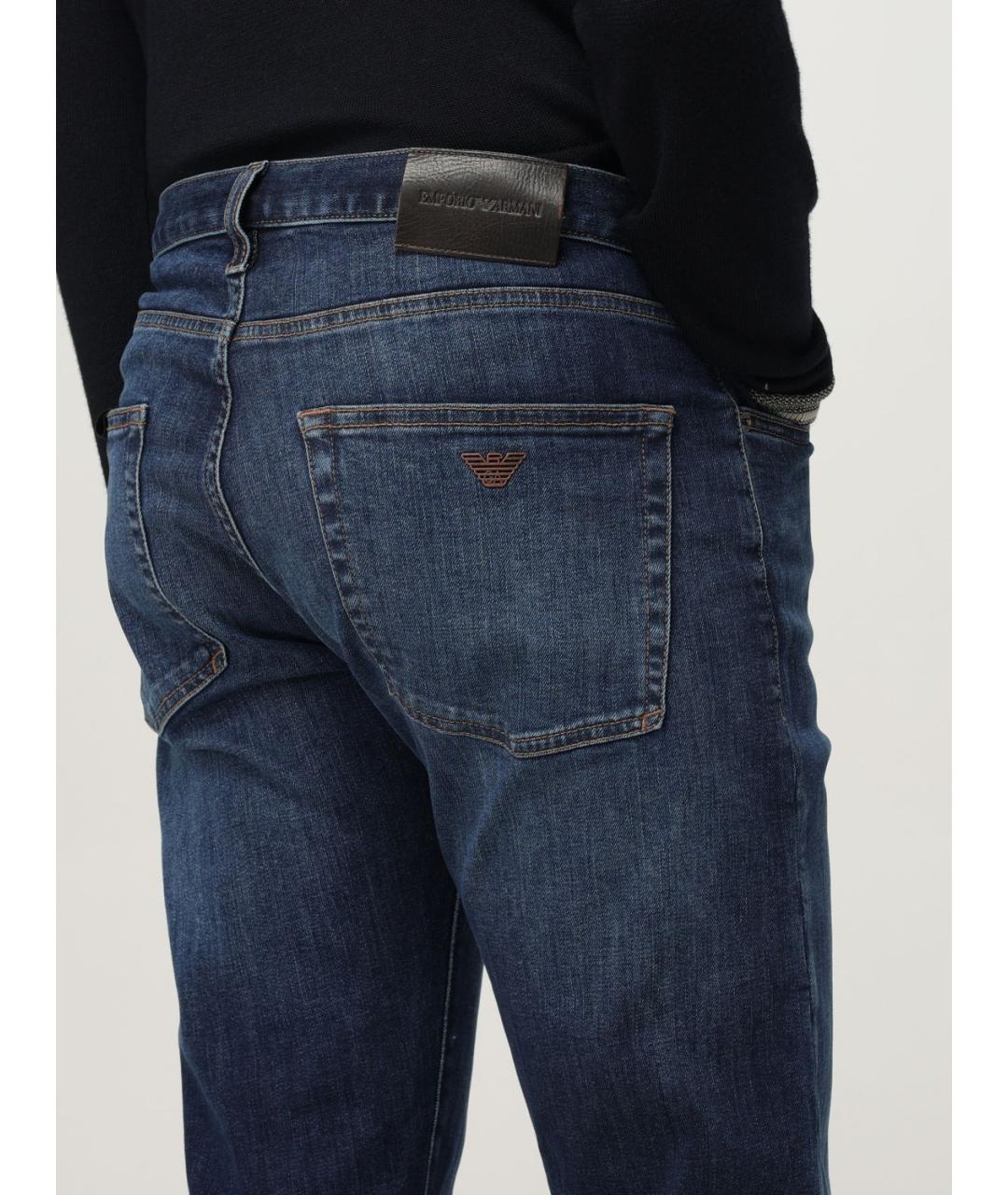 EMPORIO ARMANI Синие хлопковые прямые джинсы, фото 3