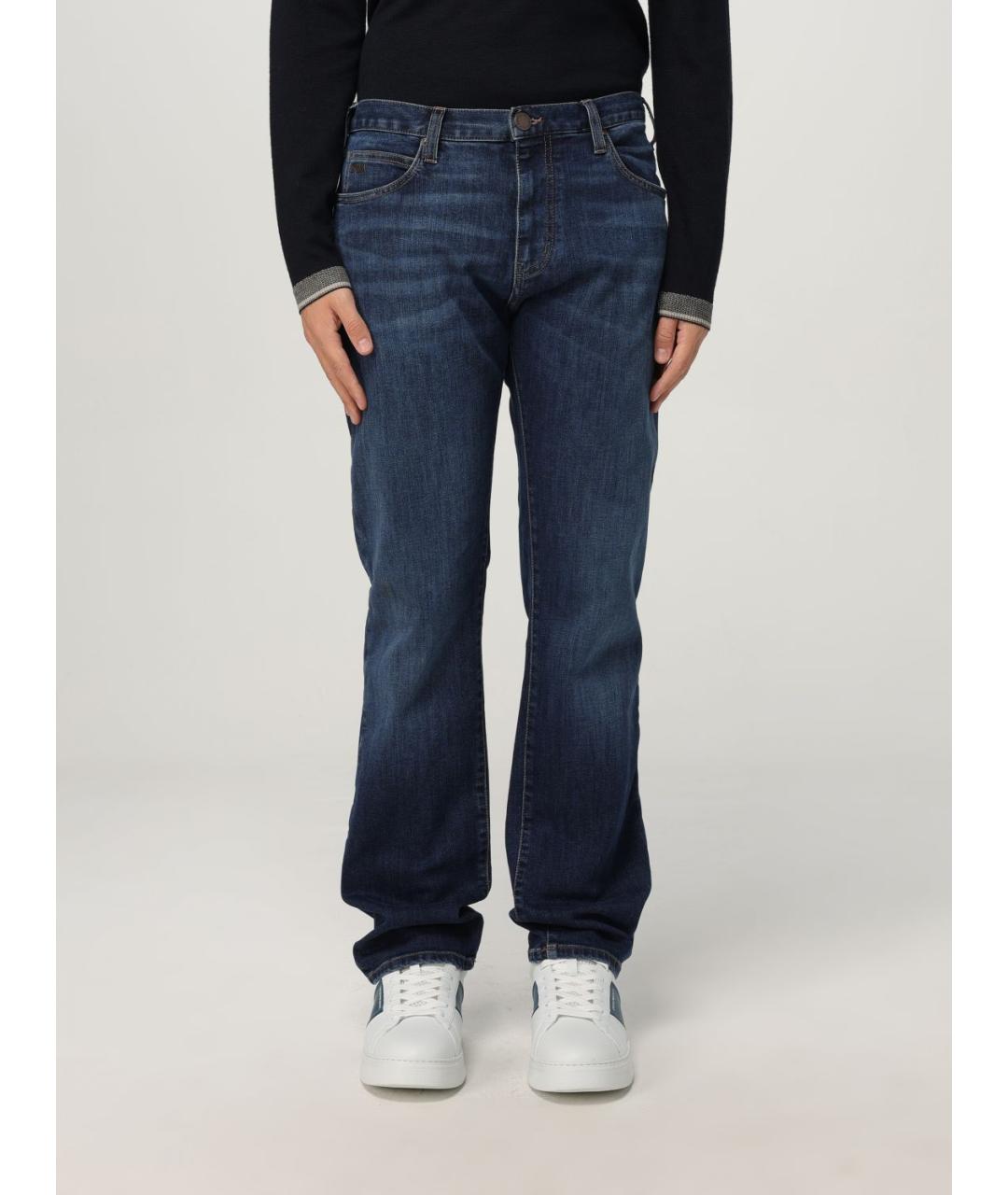 EMPORIO ARMANI Синие хлопковые прямые джинсы, фото 4