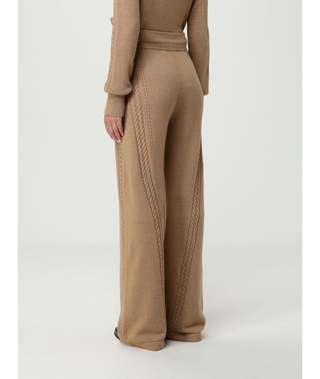 ERMANNO SCERVINO Бежевые шерстяные прямые брюки, фото 3