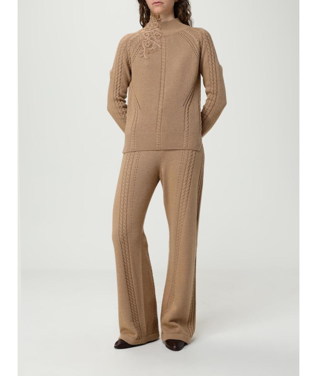 ERMANNO SCERVINO Бежевые шерстяные прямые брюки, фото 2