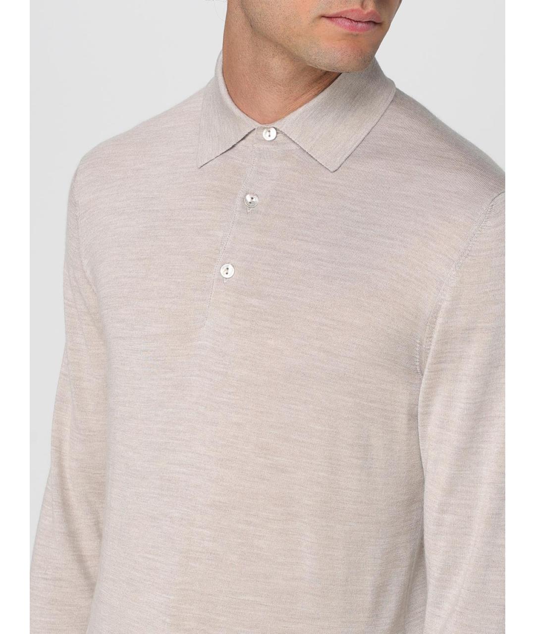 AGNONA Бежевое хлопко-шерстяное поло с длинным рукавом, фото 4
