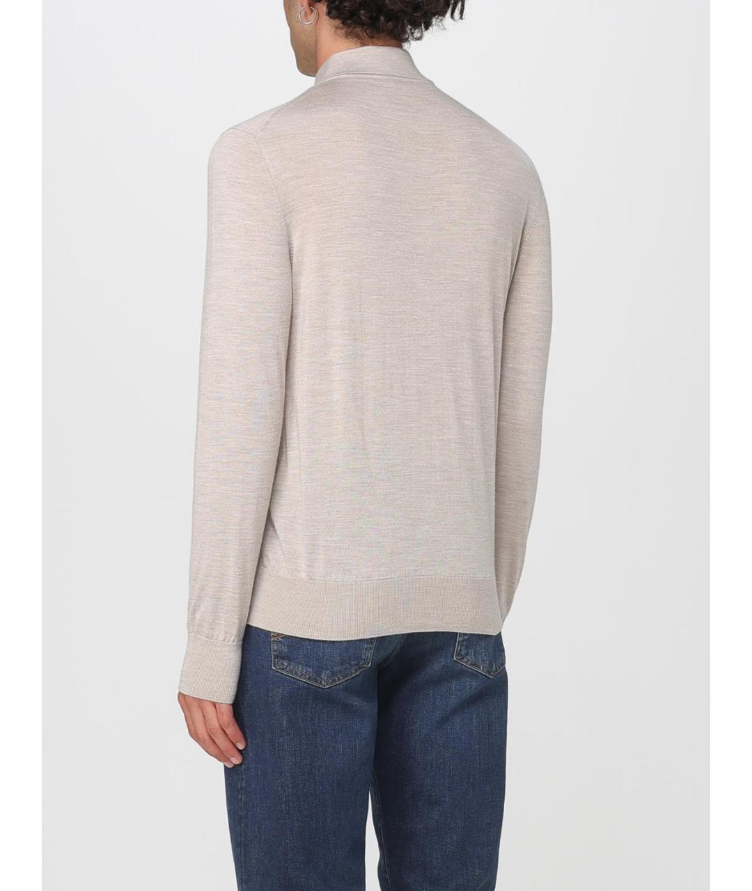 AGNONA Бежевое хлопко-шерстяное поло с длинным рукавом, фото 2