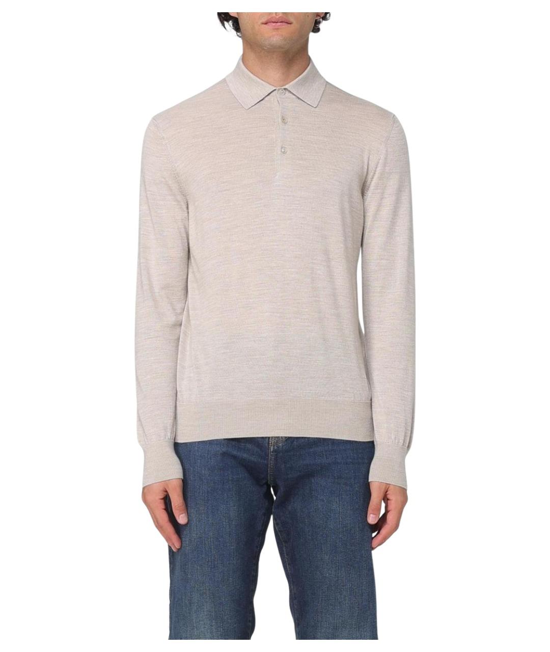 AGNONA Бежевое хлопко-шерстяное поло с длинным рукавом, фото 1