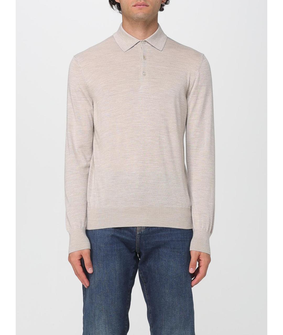 AGNONA Бежевое хлопко-шерстяное поло с длинным рукавом, фото 5