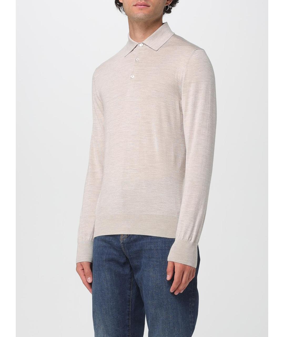 AGNONA Бежевое хлопко-шерстяное поло с длинным рукавом, фото 3