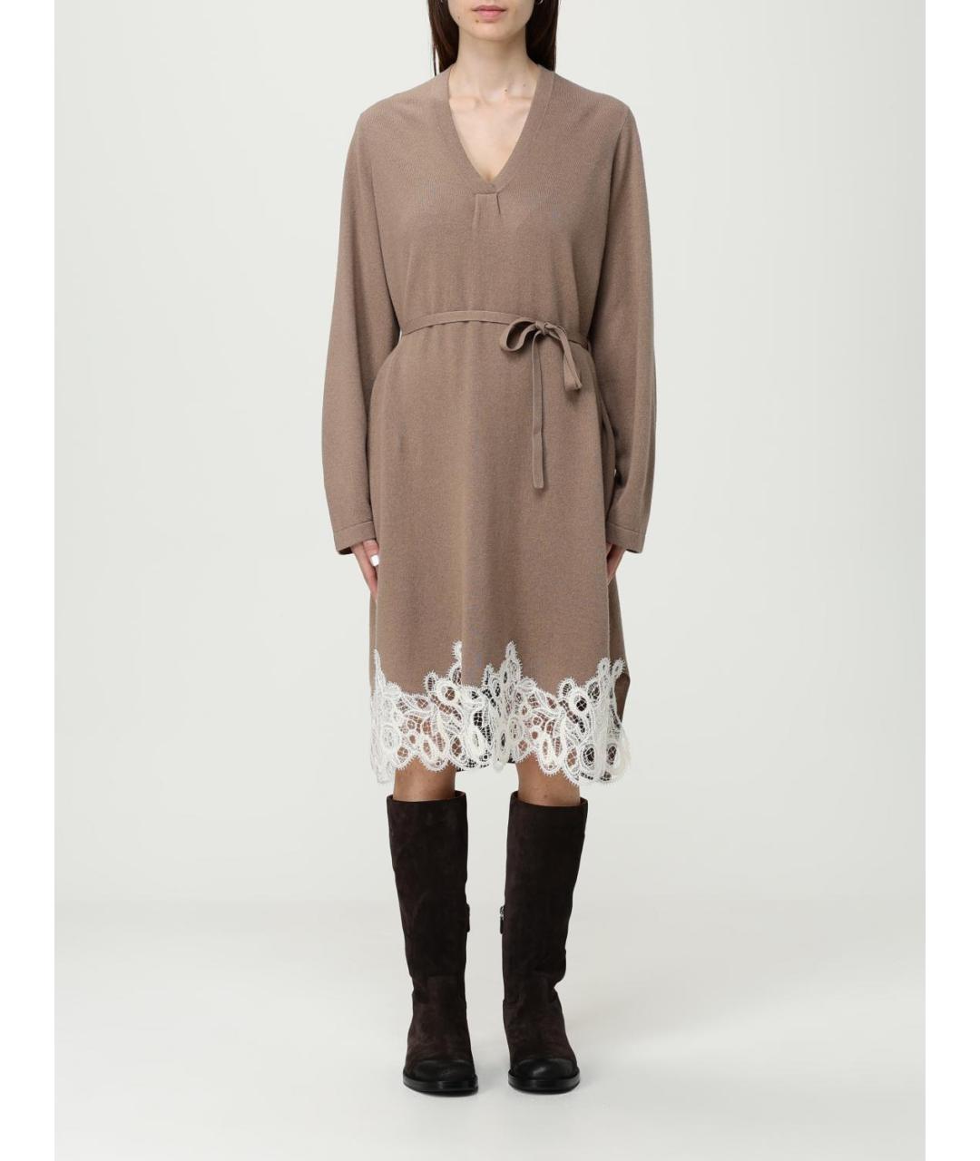 FABIANA FILIPPI Бежевое шерстяное повседневное платье, фото 5