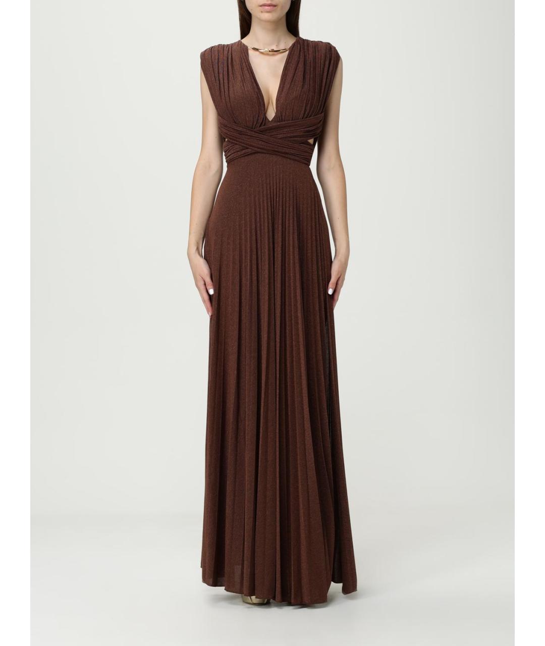 ELISABETTA FRANCHI Коричневое вискозное вечернее платье, фото 5