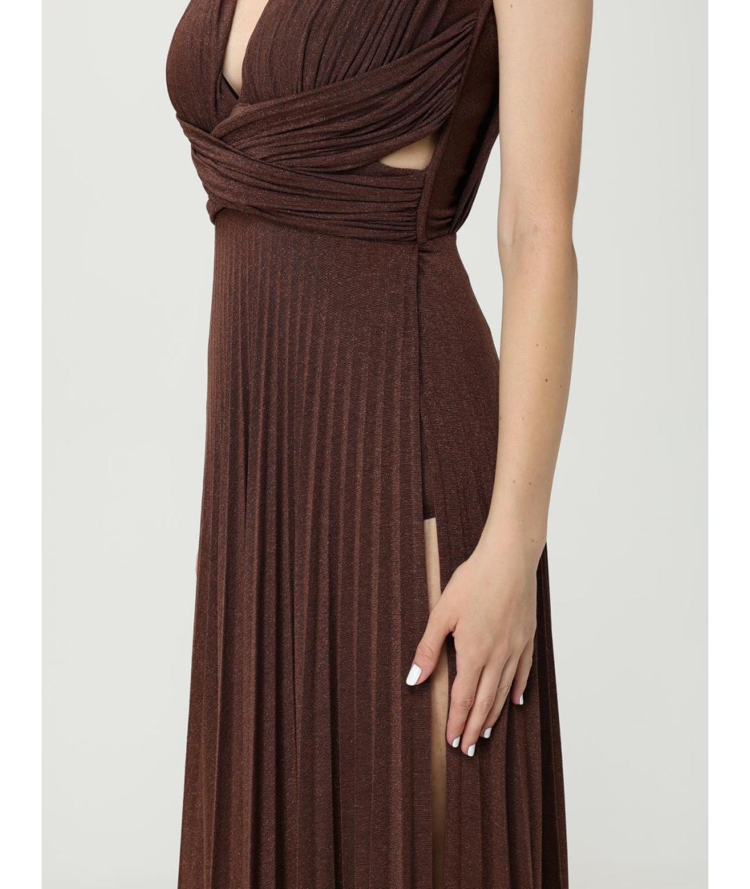 ELISABETTA FRANCHI Коричневое вискозное вечернее платье, фото 4
