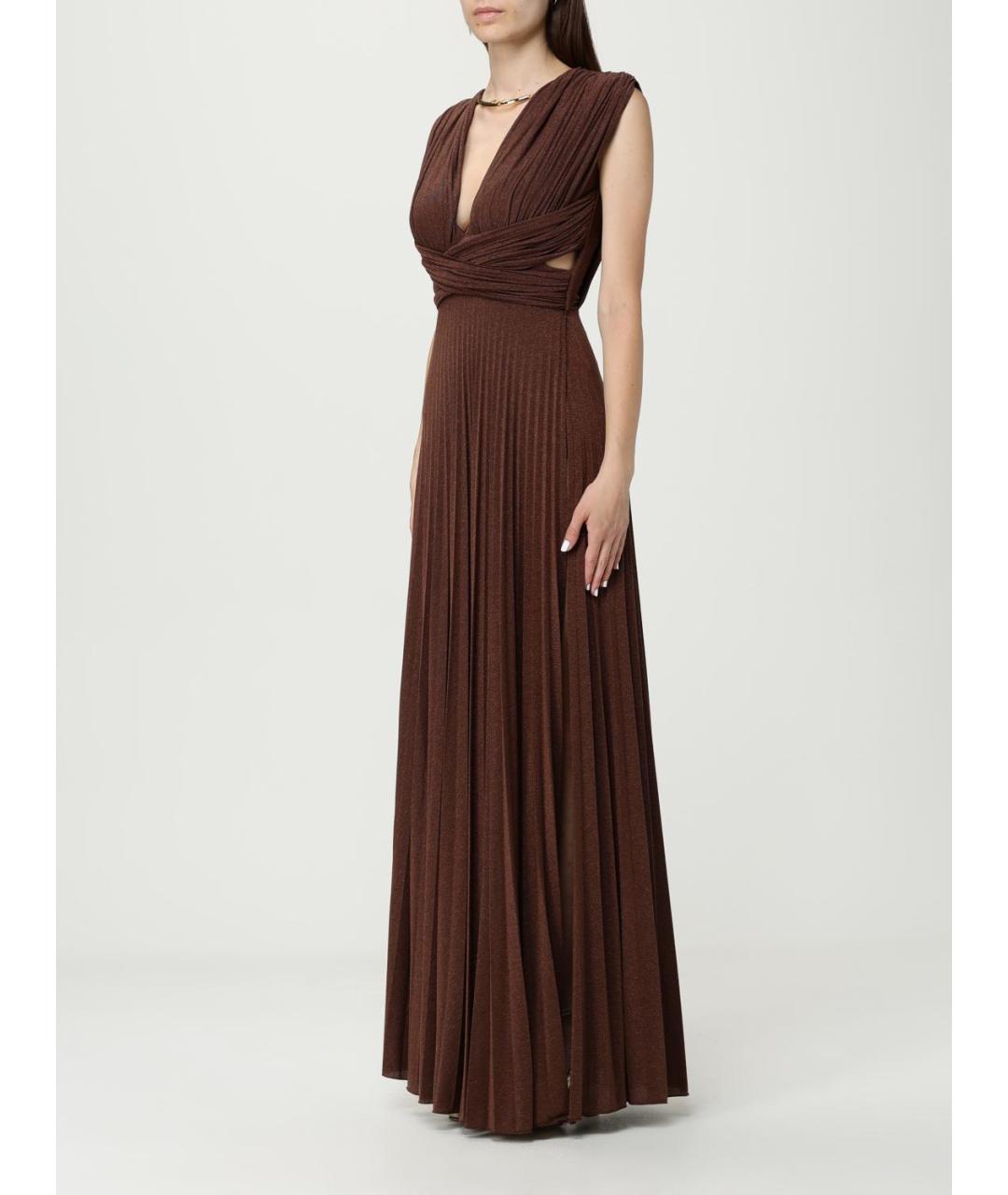 ELISABETTA FRANCHI Коричневое вискозное вечернее платье, фото 3