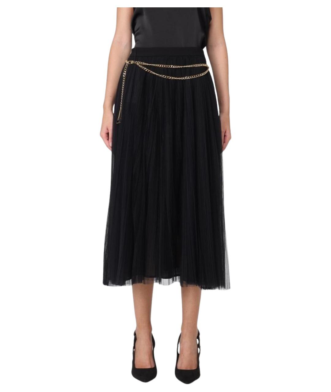 ELISABETTA FRANCHI Черная полиамидовая юбка миди, фото 1