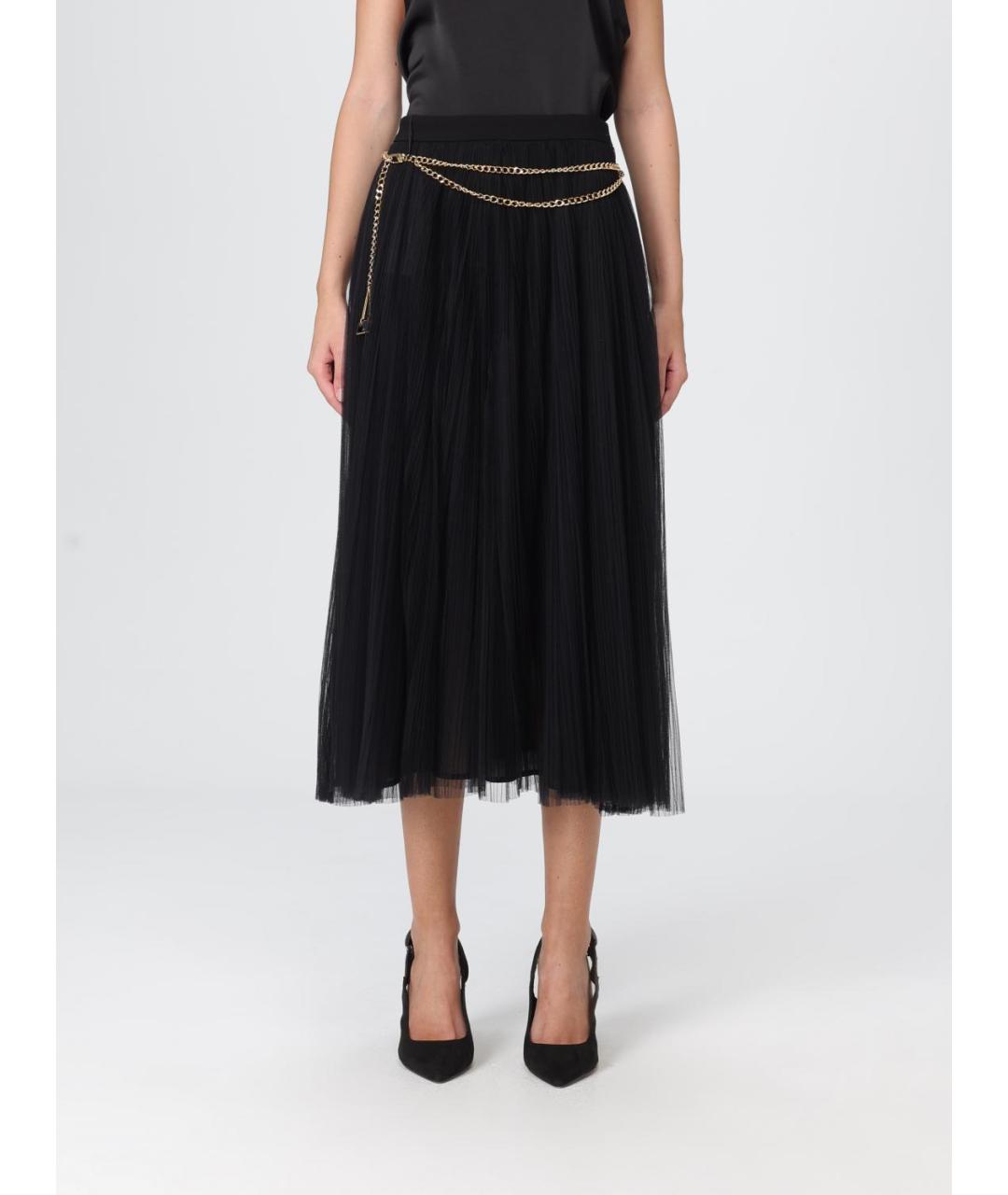 ELISABETTA FRANCHI Черная полиамидовая юбка миди, фото 4