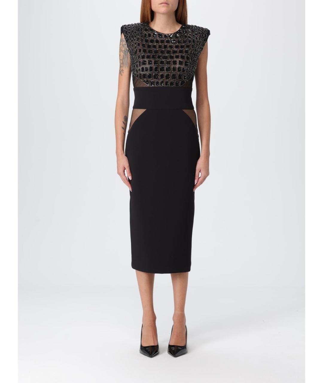 ELISABETTA FRANCHI Черное полиэстеровое вечернее платье, фото 4