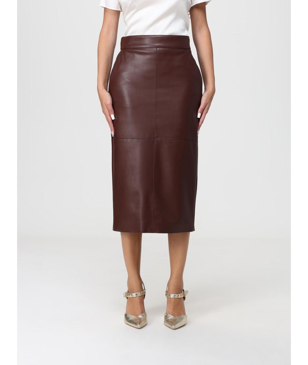 ELISABETTA FRANCHI Коричневая вискозная юбка миди, фото 4