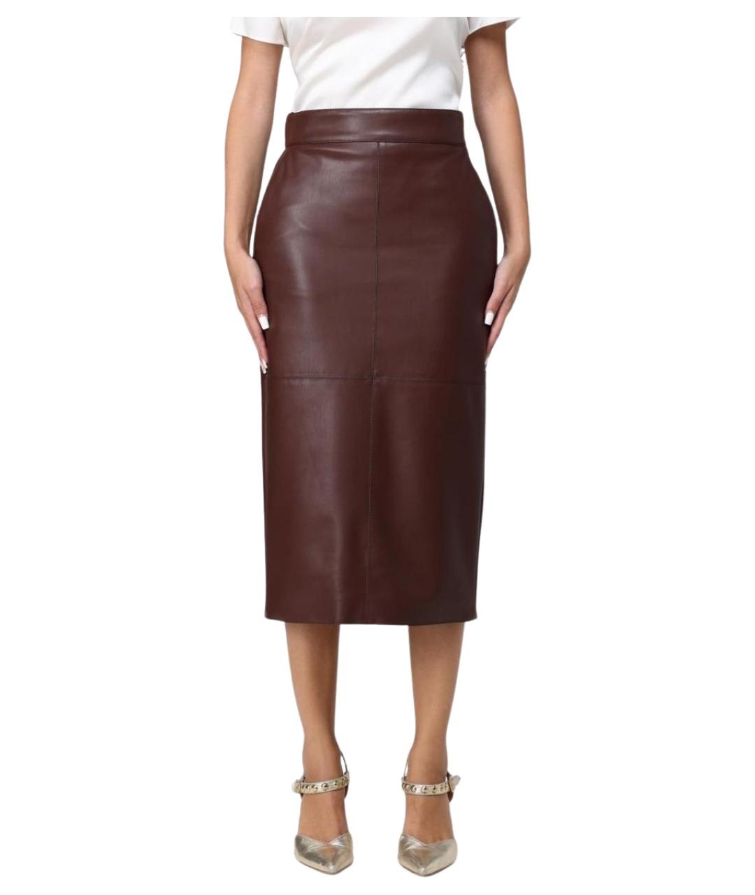 ELISABETTA FRANCHI Коричневая вискозная юбка миди, фото 1