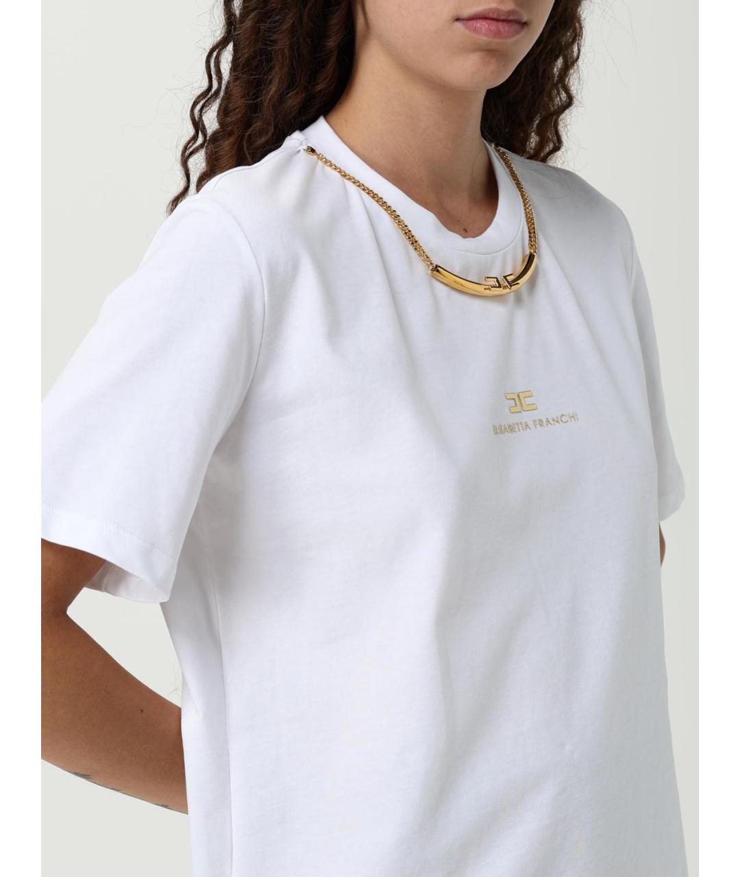 ELISABETTA FRANCHI Белая хлопковая футболка, фото 4
