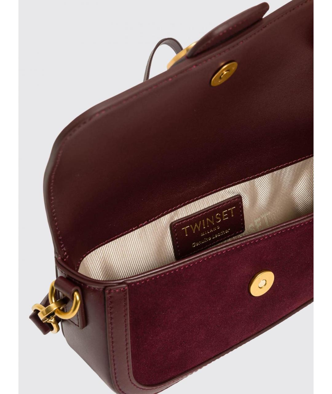 TWIN-SET Бордовая кожаная сумка через плечо, фото 3