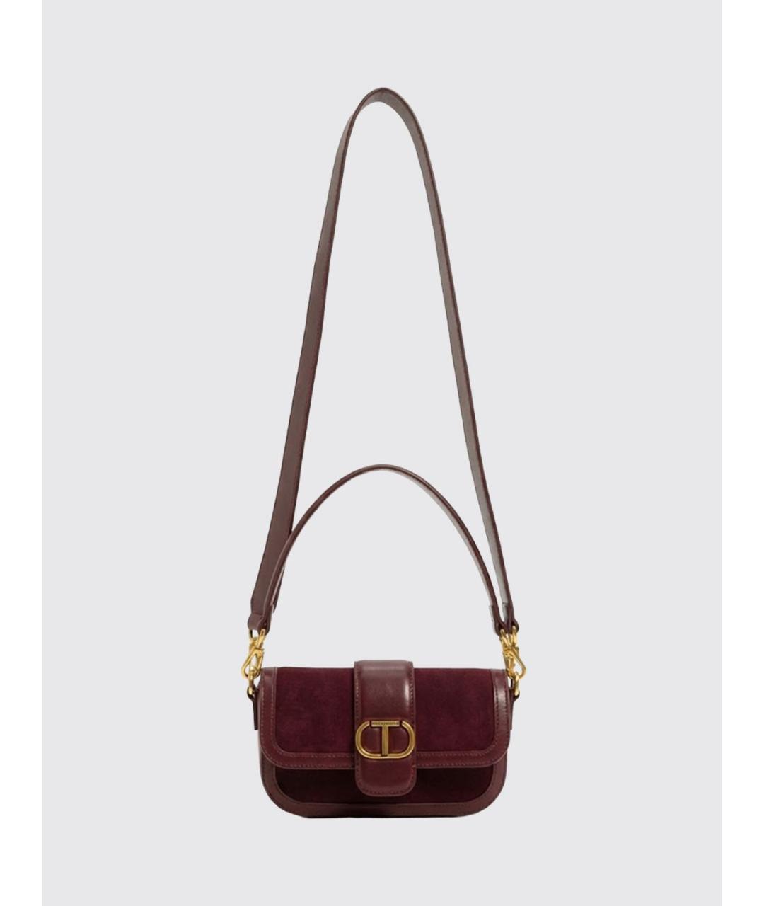 TWIN-SET Бордовая кожаная сумка через плечо, фото 4