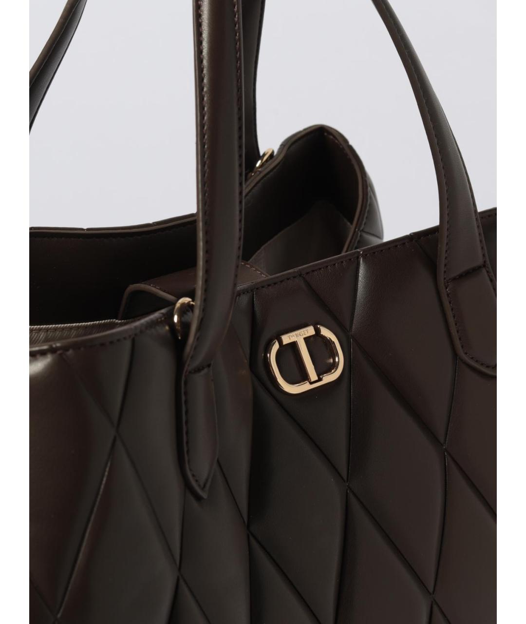 TWIN-SET Коричневая сумка с короткими ручками из искусственной кожи, фото 3