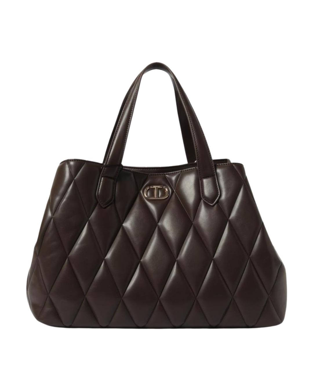 TWIN-SET Коричневая сумка с короткими ручками из искусственной кожи, фото 1