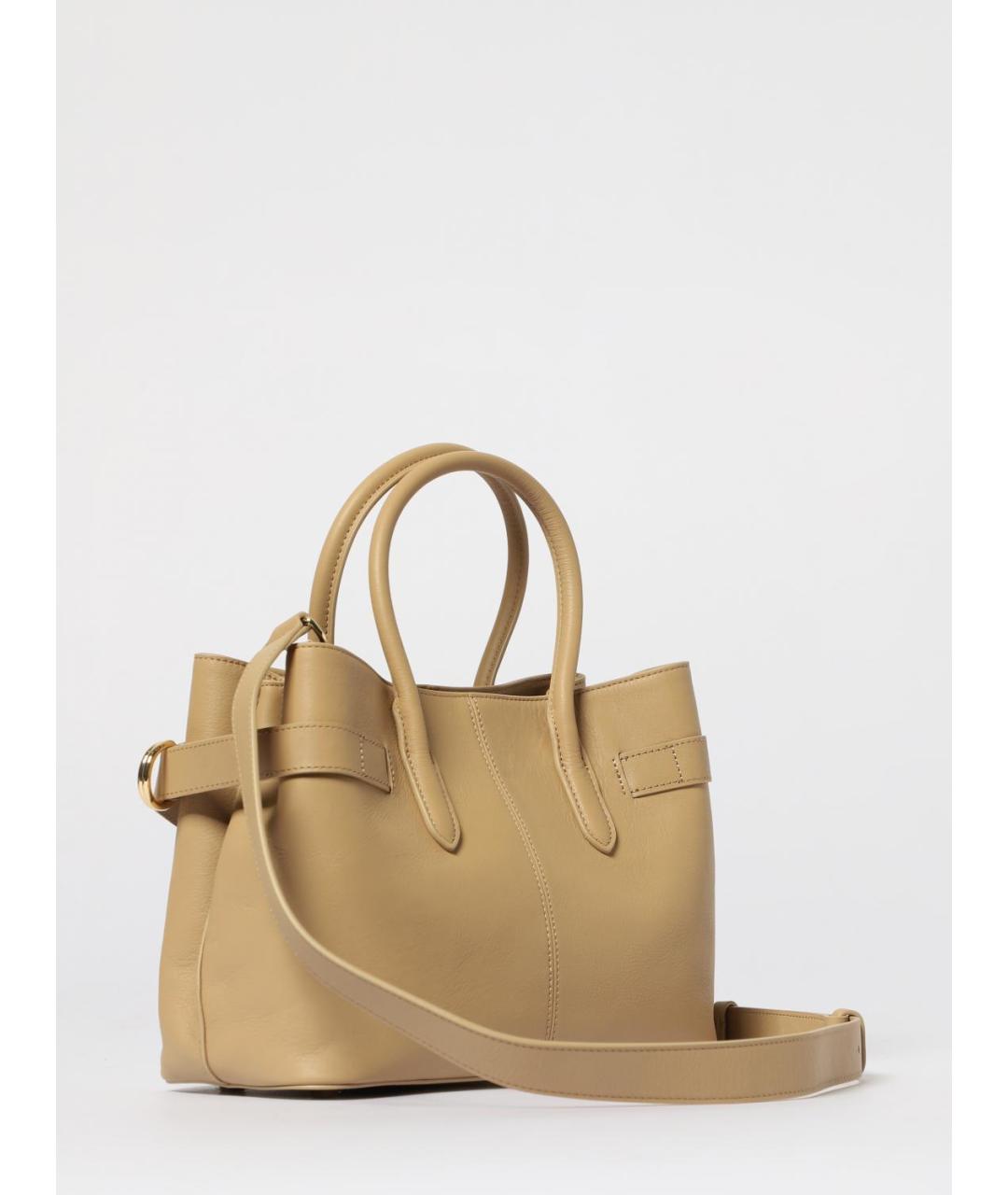 PATRIZIA PEPE Бежевая кожаная сумка тоут, фото 2