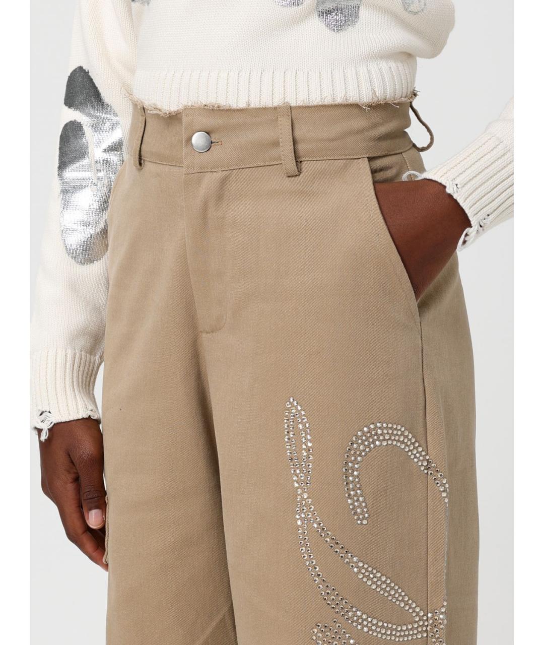 DISCLAIMER Бежевые хлопковые прямые брюки, фото 3