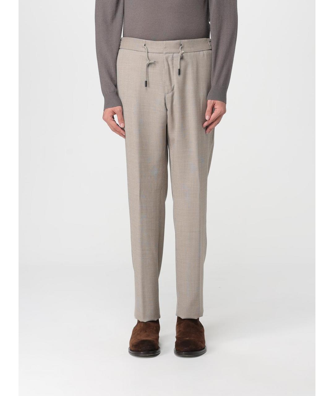 HUGO BOSS Бежевые шерстяные повседневные брюки, фото 4