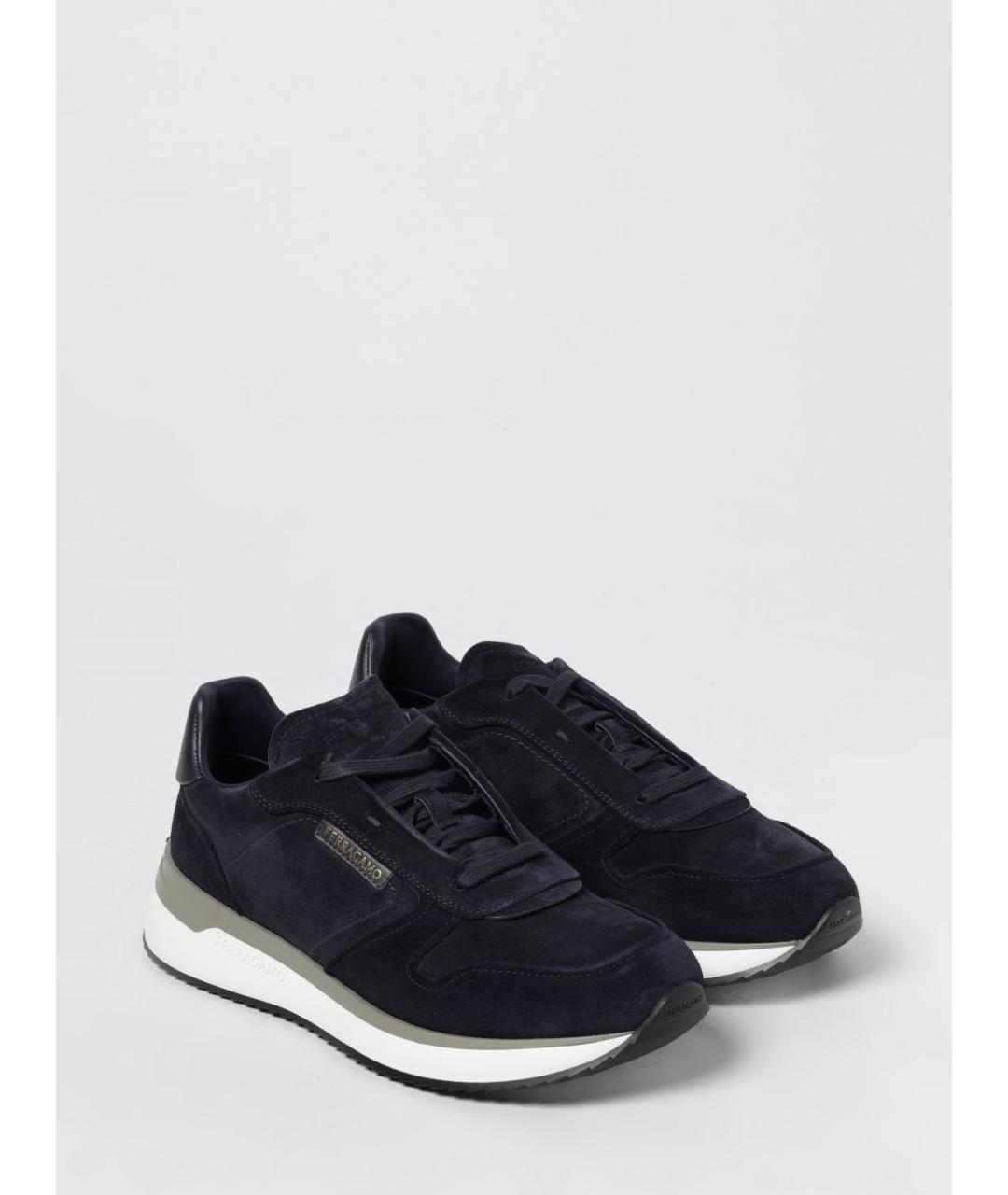 FERRAGAMO Синие замшевые низкие кроссовки / кеды, фото 2