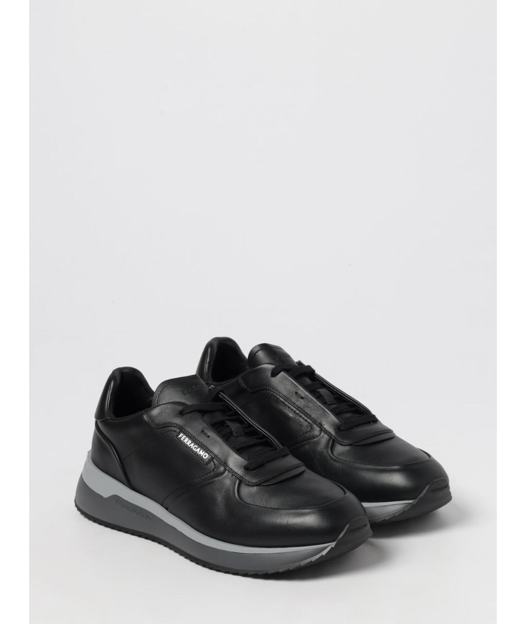 FERRAGAMO Черные кожаные низкие кроссовки / кеды, фото 2