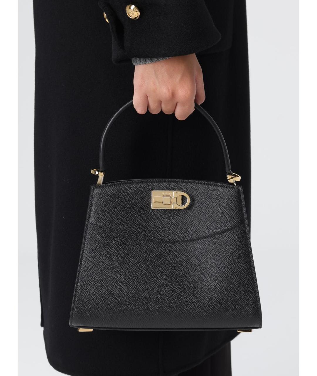 FERRAGAMO Черная кожаная сумка тоут, фото 2