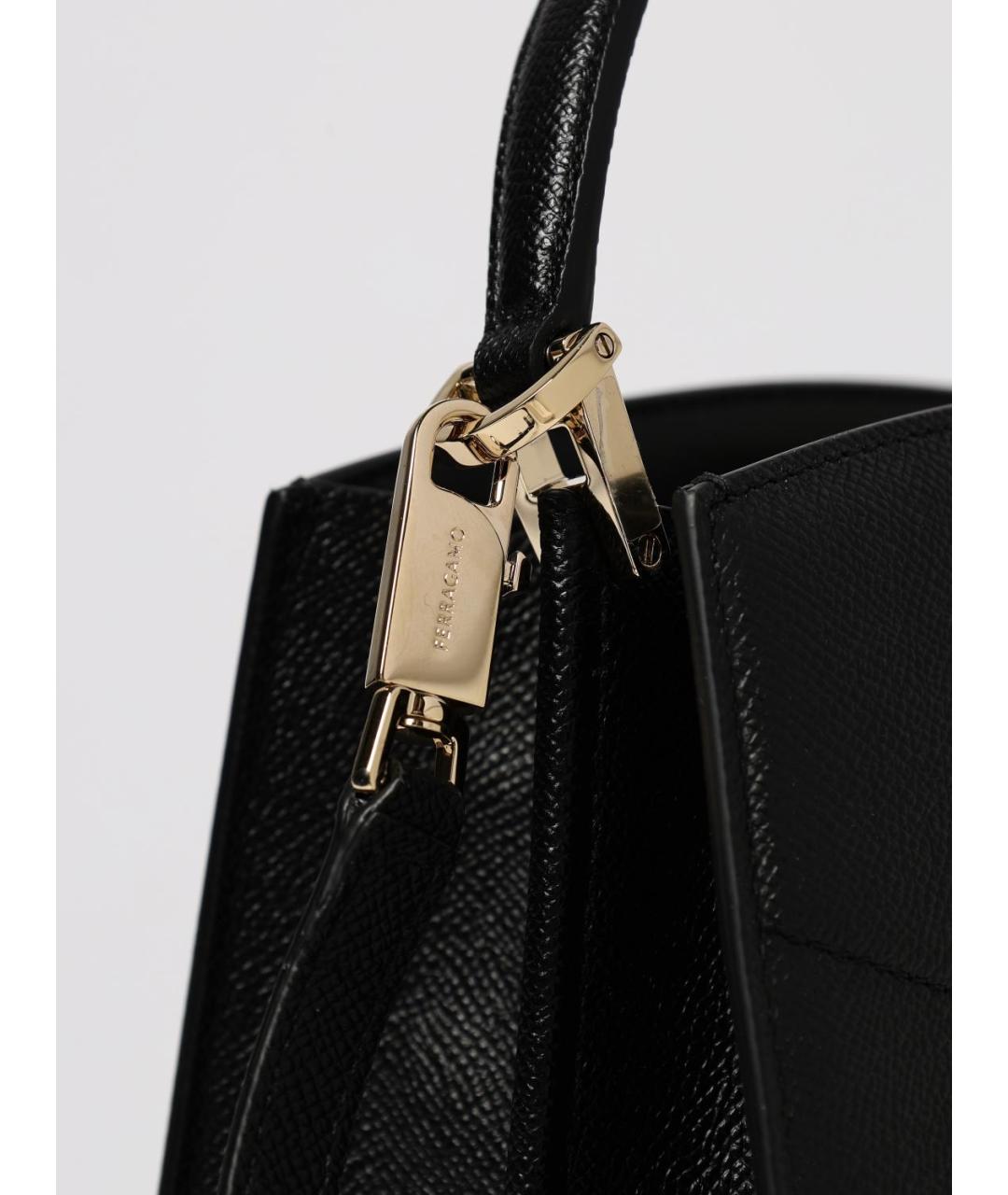 FERRAGAMO Черная кожаная сумка тоут, фото 4