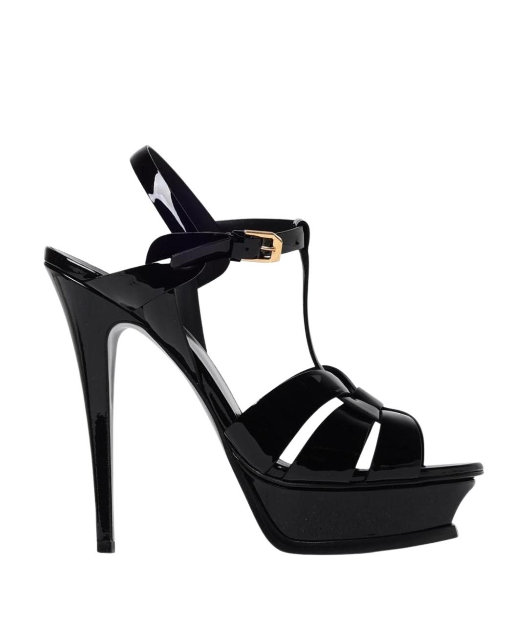 SAINT LAURENT Черные кожаные босоножки, фото 1