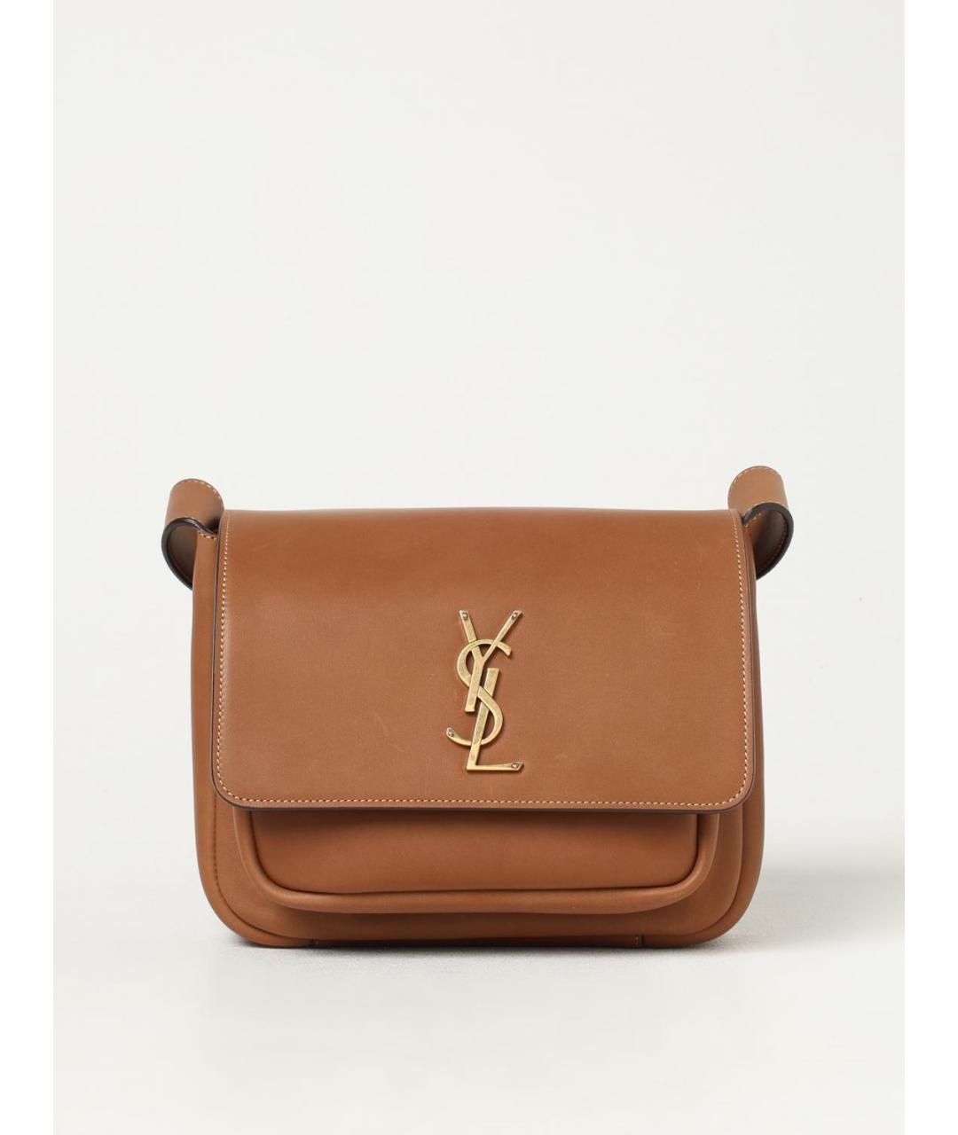 SAINT LAURENT Коричневая кожаная сумка через плечо, фото 6