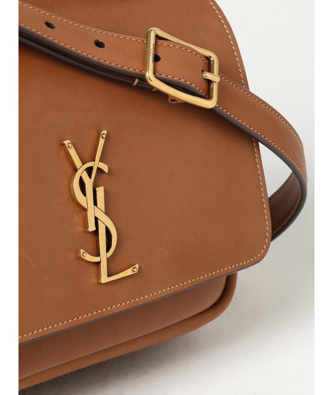 SAINT LAURENT Коричневая кожаная сумка через плечо, фото 4