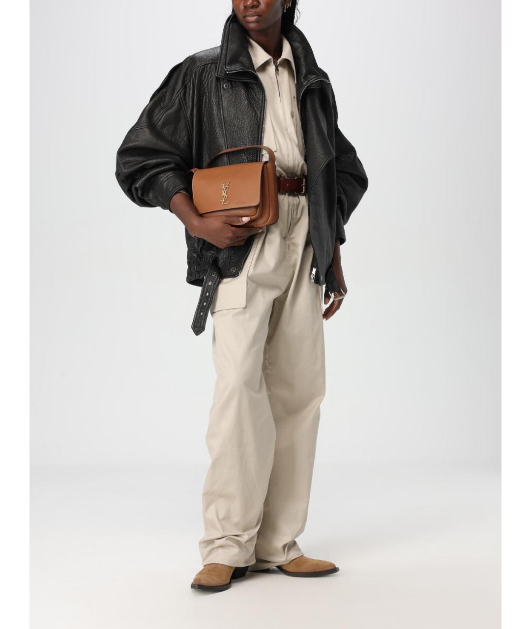 SAINT LAURENT Коричневая кожаная сумка через плечо, фото 2