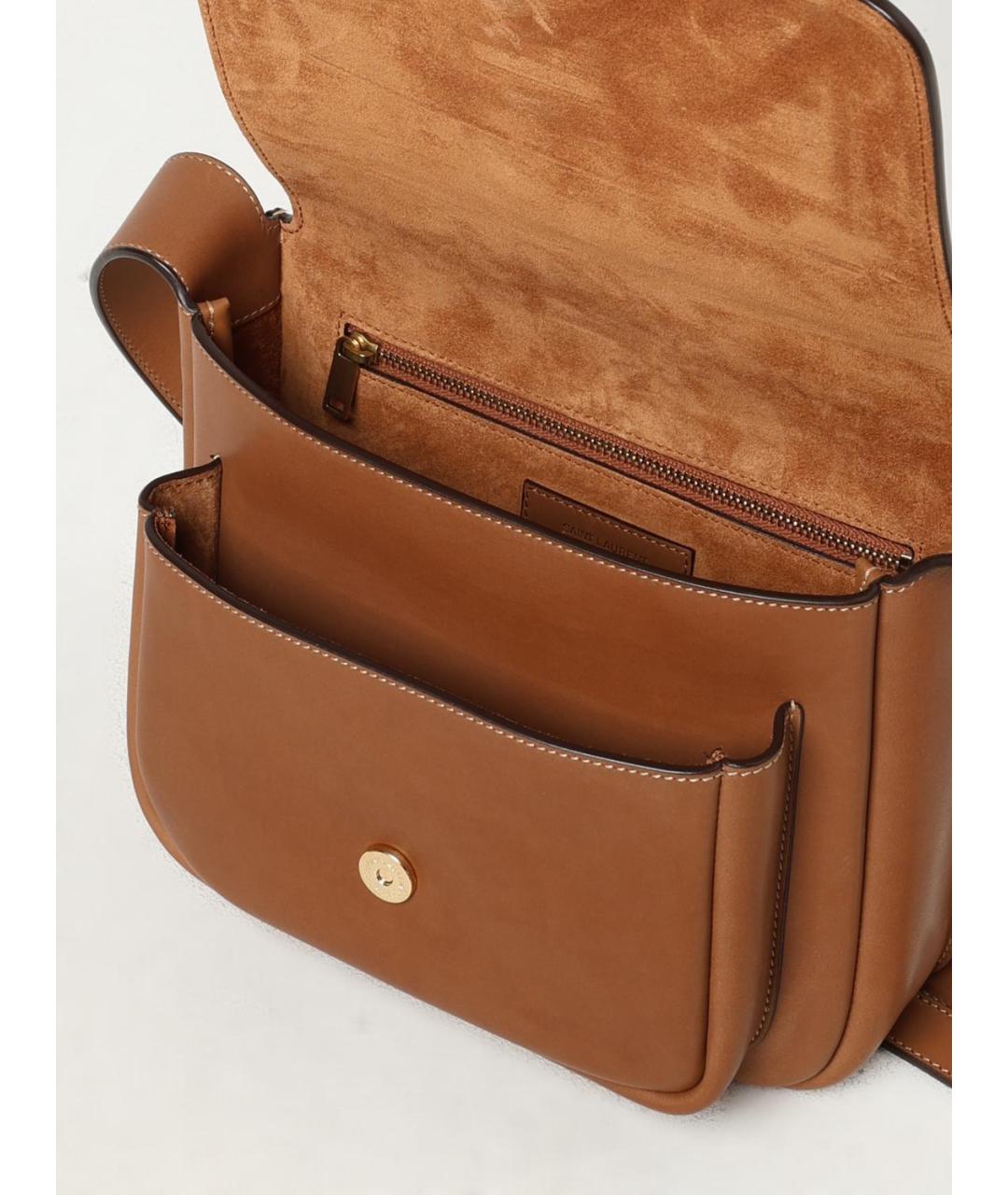 SAINT LAURENT Коричневая кожаная сумка через плечо, фото 5