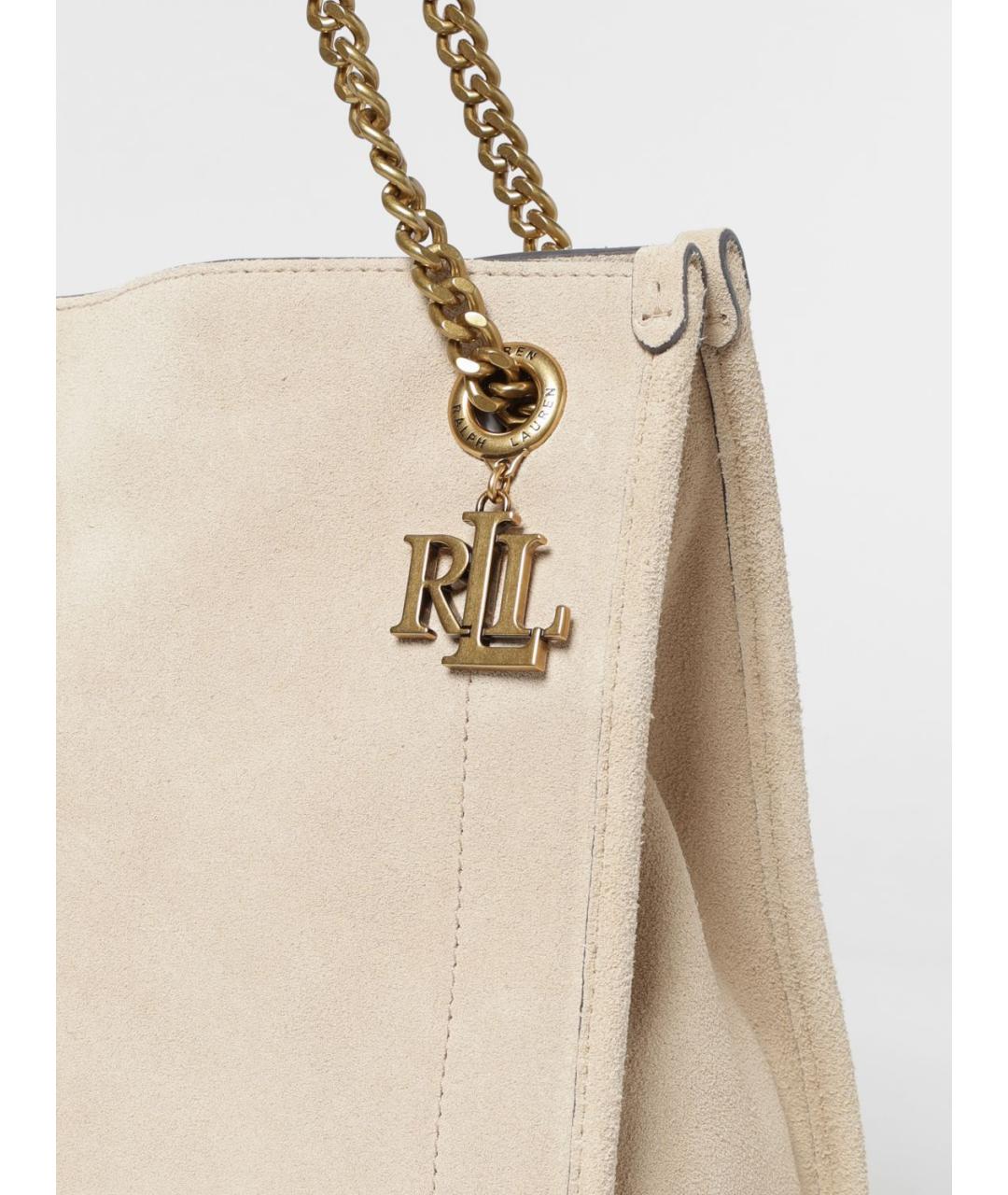 RALPH LAUREN Бежевая кожаная сумка тоут, фото 3