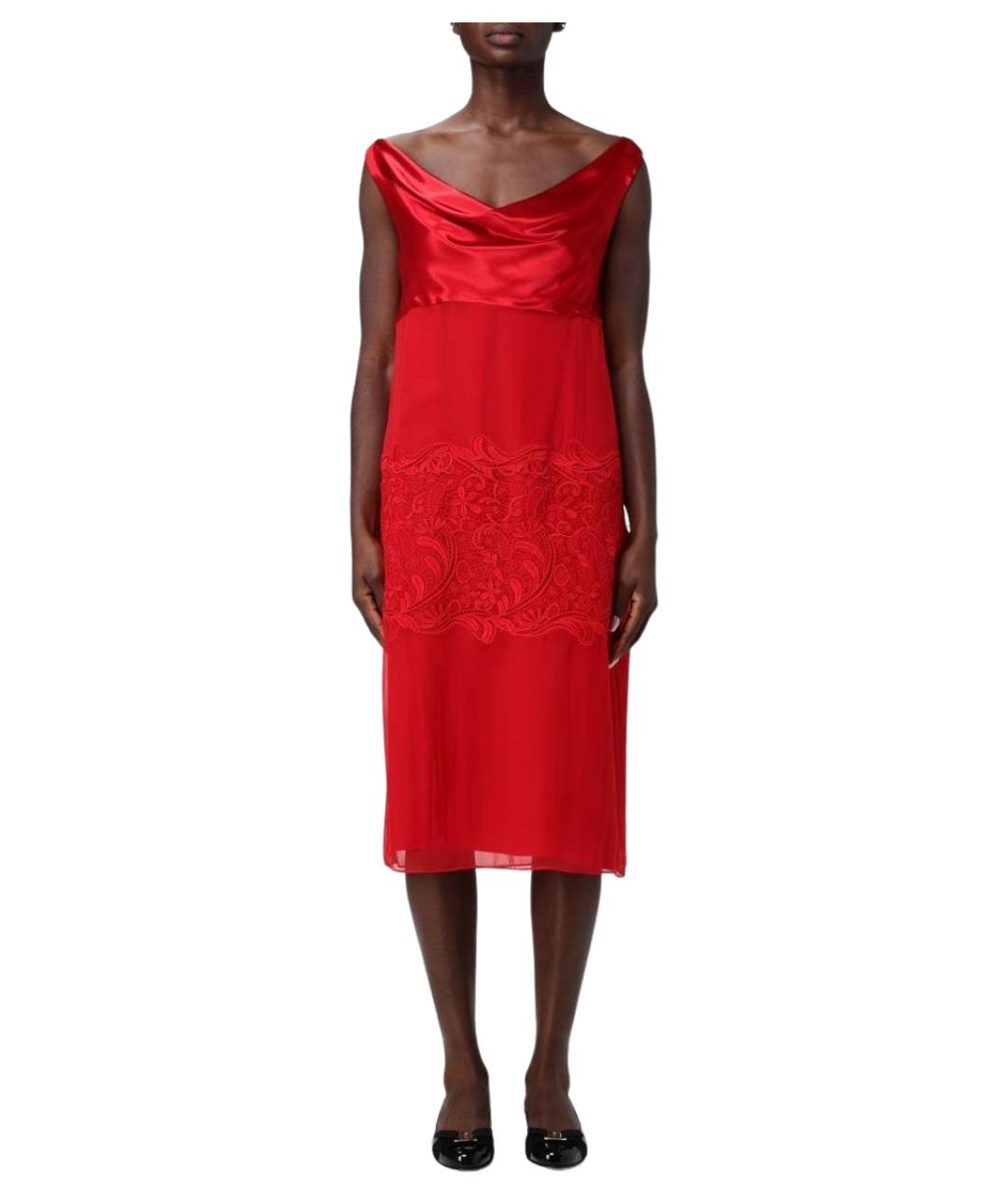 FERRAGAMO Красное шелковое коктейльное платье, фото 1